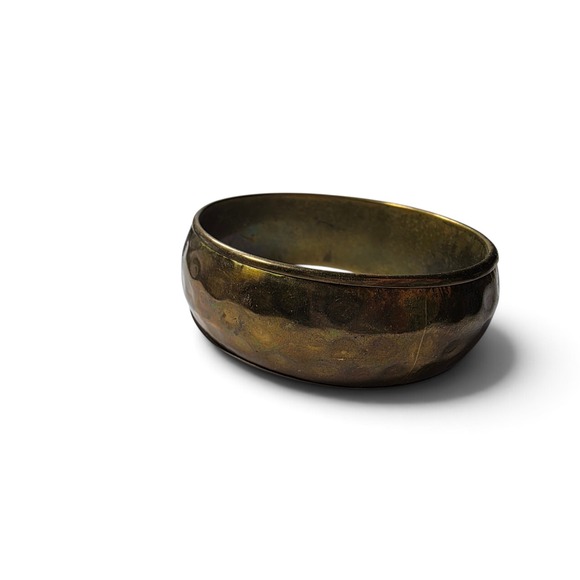 Jewelry - Vintage Wide Brass Tone Bangle Bracelet Hammered Texture Boho Bohemian Chunky
